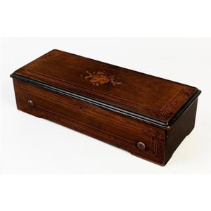 A 19th century Swiss walnut music box, F. Conchon, Geneva with…