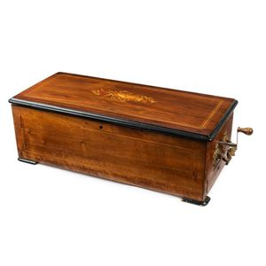 Swiss coin operated music box in walnut case, circa 1885, 76 cm…