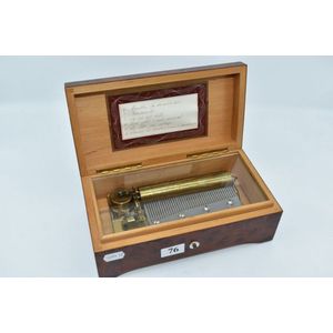Thornes Swiss made six-tune music box in walnut case working…