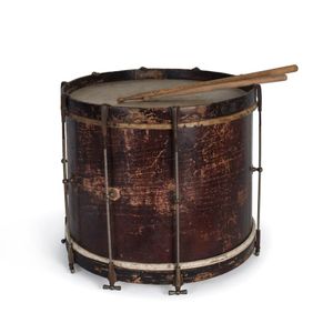 Antique marching drum with drum sticks, circa 1900, 41 cm…