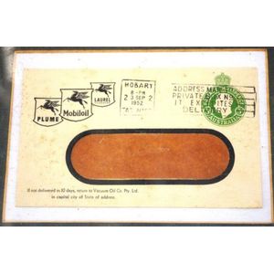 Hobart 1952 postmarked envelope, labelled Plume, Mobiloil, and…