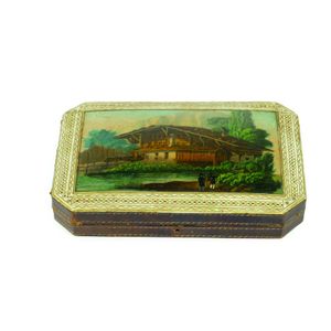 A Victorian etui, the Moroccan leather case printed with a…