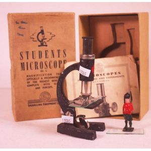 Vintage English students microscope in original box