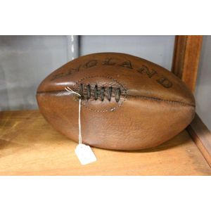 Leather rugby ball, marked England