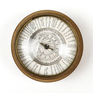 A late Georgian magnetic pocket sun dial, in fruitwood case,…