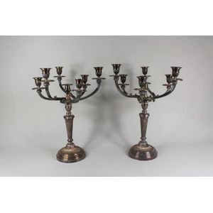 Pair of French Odiot silvered bronze seven light candelabras,…