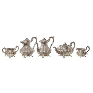 A Victorian style reproduction Old Sheffield Plate five piece…