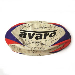 A vintage All Black signed Avaro International Size-5 rugby…