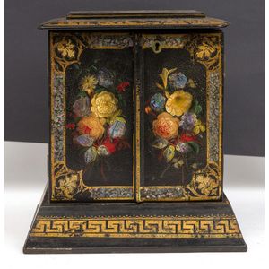 A Victorian mother of pearl inlaid papier mache box, the hinged…