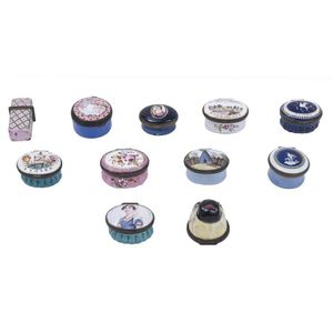 A collection of eleven enamel boxes, 18th century, of varying…