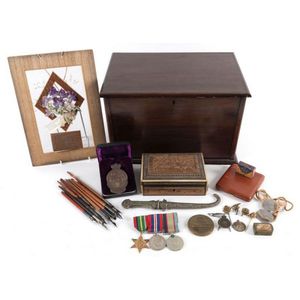 World War II period service medals, dog tags, medals and badges,…