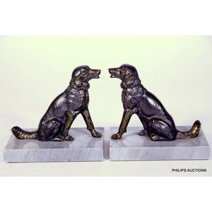 A pair of Art Deco Retriever book ends, circa 1930, seated dogs…