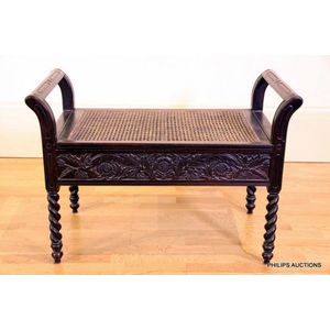 An Anglo-Indian rosewood and cane piano stool, circa 1920, a…