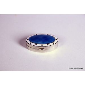 A small guilloche enamel and silver pill box, 1909 Chester,…