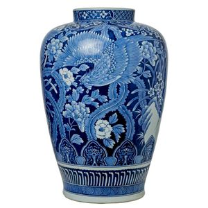 A Japanese baluster shaped vase, phoenix & peony design,…