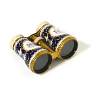 A pair of French 19th century porcelain and ivory opera glasses,…