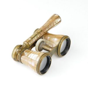 A pair of French mother-of-pearl opera glasses, brass fittings.