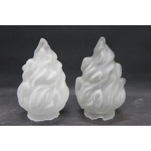 A pair of Art Deco style matt glass flame shaped light shades,…