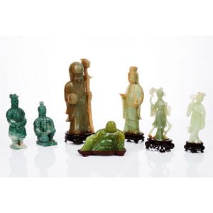 Chinese carved jade and hardstone figures, comprising two&hellip;