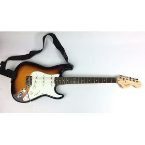 Fender Squire electric guitar in sunburst orange body and maple…