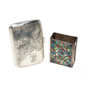 Antique silver cigarette case and match box cover, engraved…