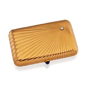 A Faberge gold, sapphire and diamond cigarette case, Workmaster…
