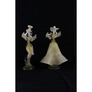 A pair of Murano glass Costumed dancing figurines, with…