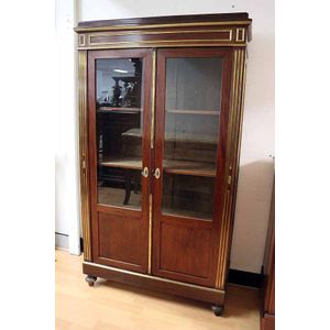 Vintage Mahogany Display Cabinet With Triple Doors and Brass Chicken Wire  Mesh 