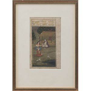 A Mughal Indian miniature, 18th century, depicting figures…