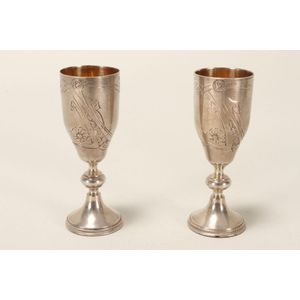 Pair of Latvian silver kiddush cups, with tapering bowls, knop…