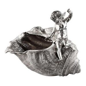A sterling silver centrepiece of a cherub seated on a conch…