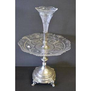 Antique Continental silver and etched glass table centre piece…