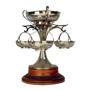 A George V silver centrepiece, the central basket raised on a…