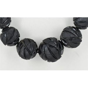 Beaded jet necklace, each bead carved with leaves design,&hellip;