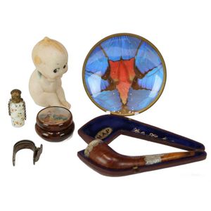 A mixed group of items, comprising a butterfly wing dish, a&hellip;