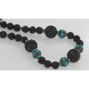 Necklace of onyx, turquoise and silver