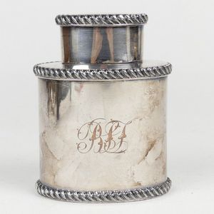 A George III style Sheffield plate tea caddy, oval with gadroon…