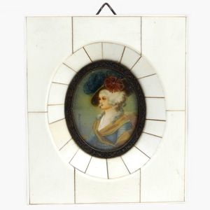 A hand painted portrait miniature on ivory, a 'Gainsborough'…