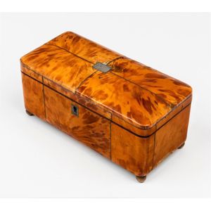 A George III tortoiseshell veneered tea caddy 12 cm high, 25 cm…