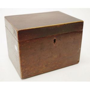 Antique wood tea caddy with divided interior, remnants of tin…
