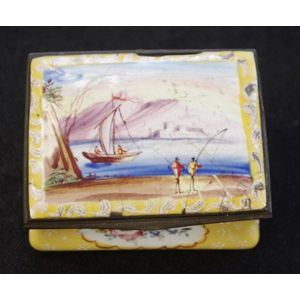Antique hand painted enamel trinket box decorated with a sea…