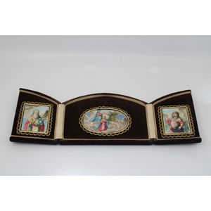 Three panel Russian folding miniature portrait set on porcelain…