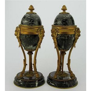 Empress green marble & ormulu garnitures with ram themed ormolu…