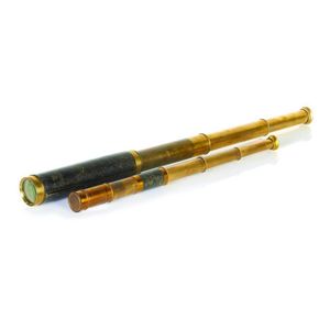 Two 19th century three draw naval Spyglass C. 1850, both gilt…