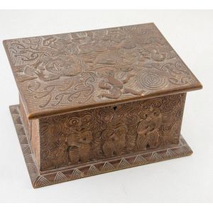 Large folk art carved wooden box all over asymmetric carving of…