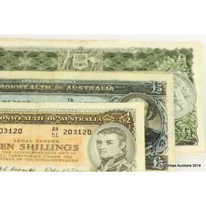 A collection of Australian pre-decimal notes, comprising three…