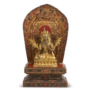 A Sino-Tibetan gilt bronze seated figure of white Tara,&hellip;