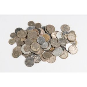 A selection of various coins including half pennies and pennies