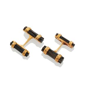 Van Cleef & Arpels, pair of gold and ebony cufflinks, 18ct&hellip;