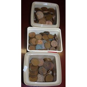 Three tubs of Australian copper coins mostly pennies and…